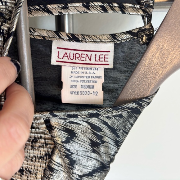 Vintage Lauren Lee Black and Gold Blouse Medium Animal Print - Picture 8 of 12